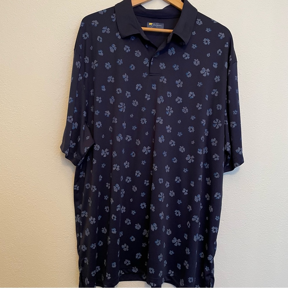 Jack Nicklaus Short Sleeve Golf Shirt Men’s XXL‎ Navy Print Polyester